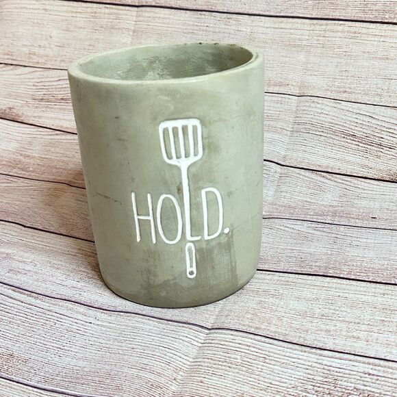 MudPie "Hold" Utensil Crock  Holder - Concrete - Cute Kitchen Decor - Picture 1 of 2